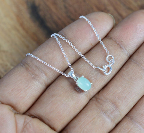 925 Sterling Silver Natural Gemstone Oval Shape Chain Pendant
