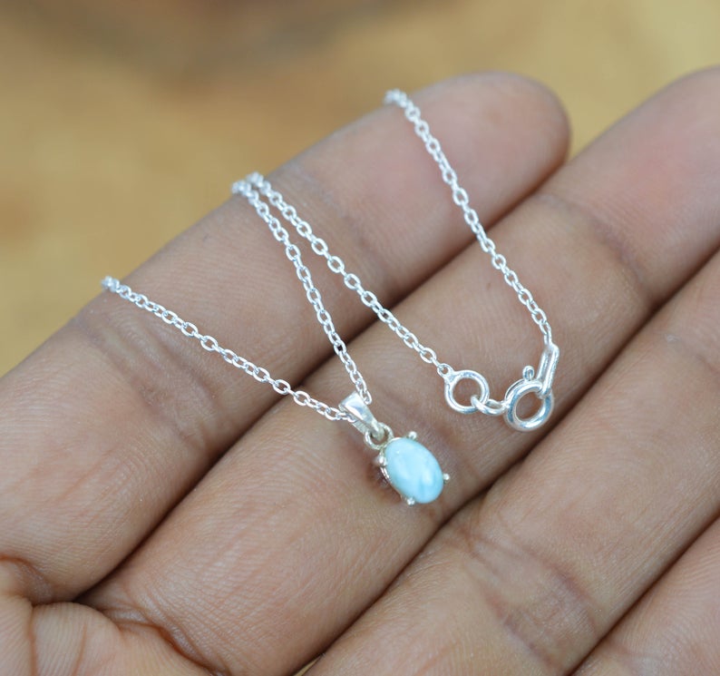 925 Sterling Silver Natural Gemstone Oval Shape Chain Pendant