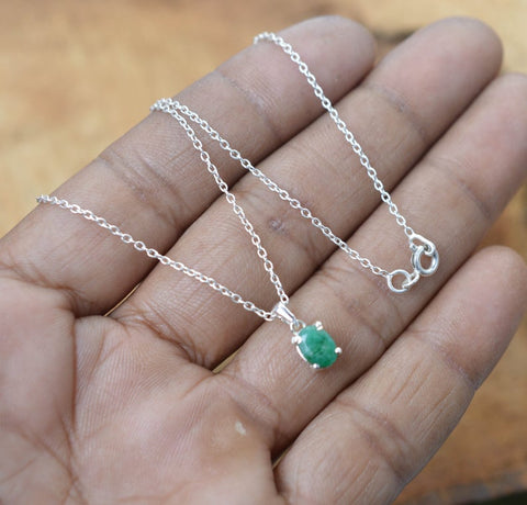 925 Sterling Silver Natural Gemstone Oval Shape Chain Pendant