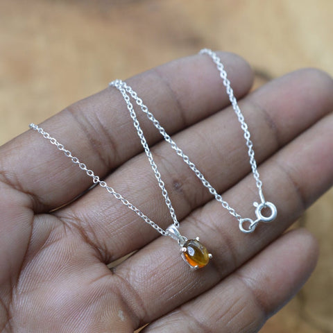 925 Sterling Silver Natural Gemstone Oval Shape Chain Pendant