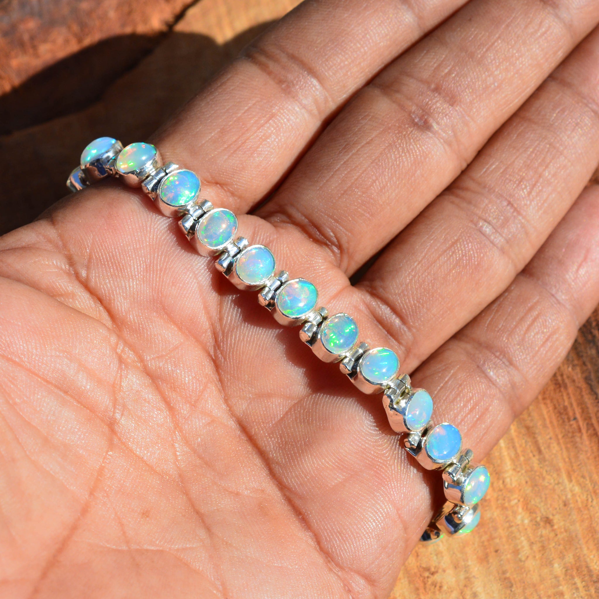 Natural Ethiopian Opal 925 Sterling Silver Gemstone Adjustable Bracelet
