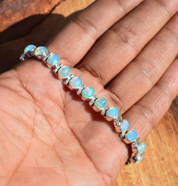 Natural Ethiopian Opal 925 Sterling Silver Gemstone Adjustable Bracelet