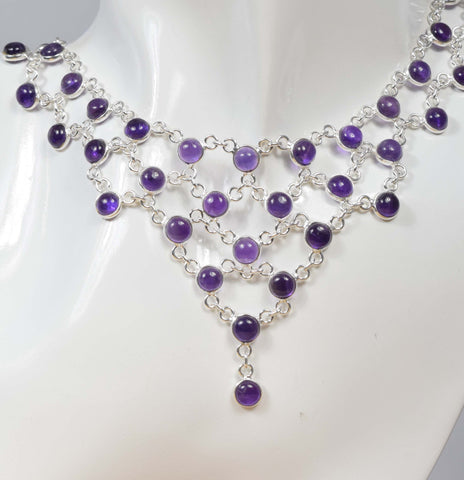 925 Sterling Silver Natural Gemstone Statement Necklace