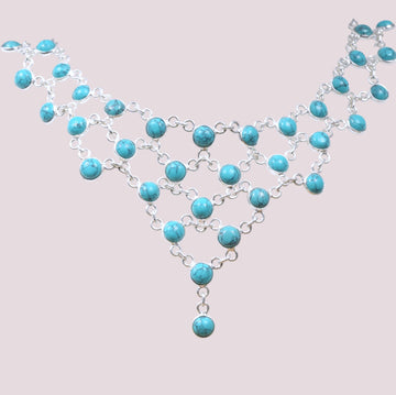925 Sterling Silver Natural Gemstone Statement Necklace