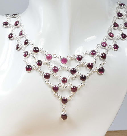 925 Sterling Silver Natural Gemstone Statement Necklace