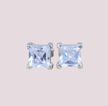925 Sterling Silver Natural Gemstone Square Stud Earring