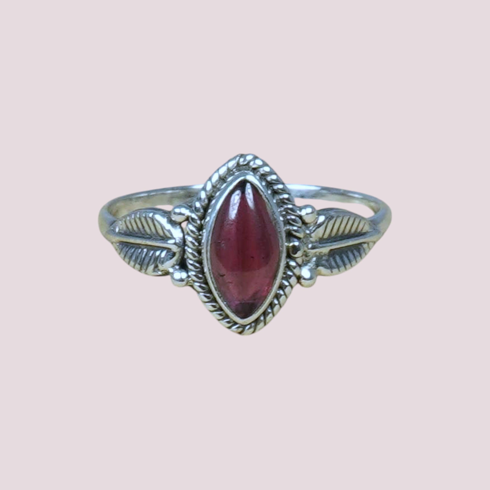 925 Sterling Silver Vintage Leaf Marquise Gemstone Ring