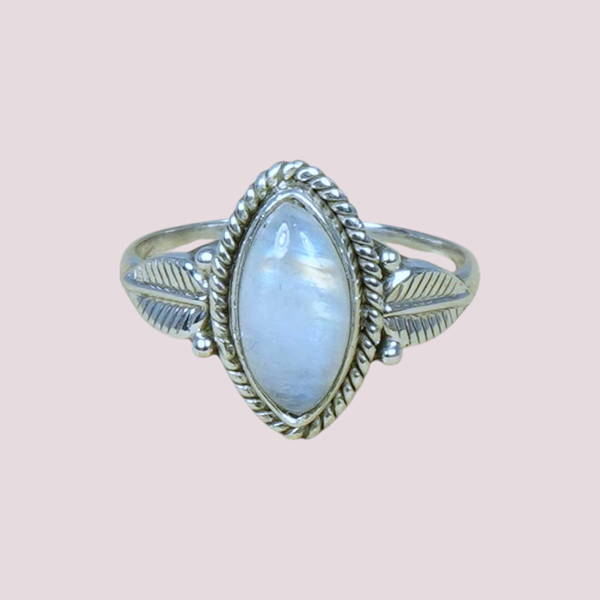 925 Sterling Silver Vintage Leaf Marquise Gemstone Ring