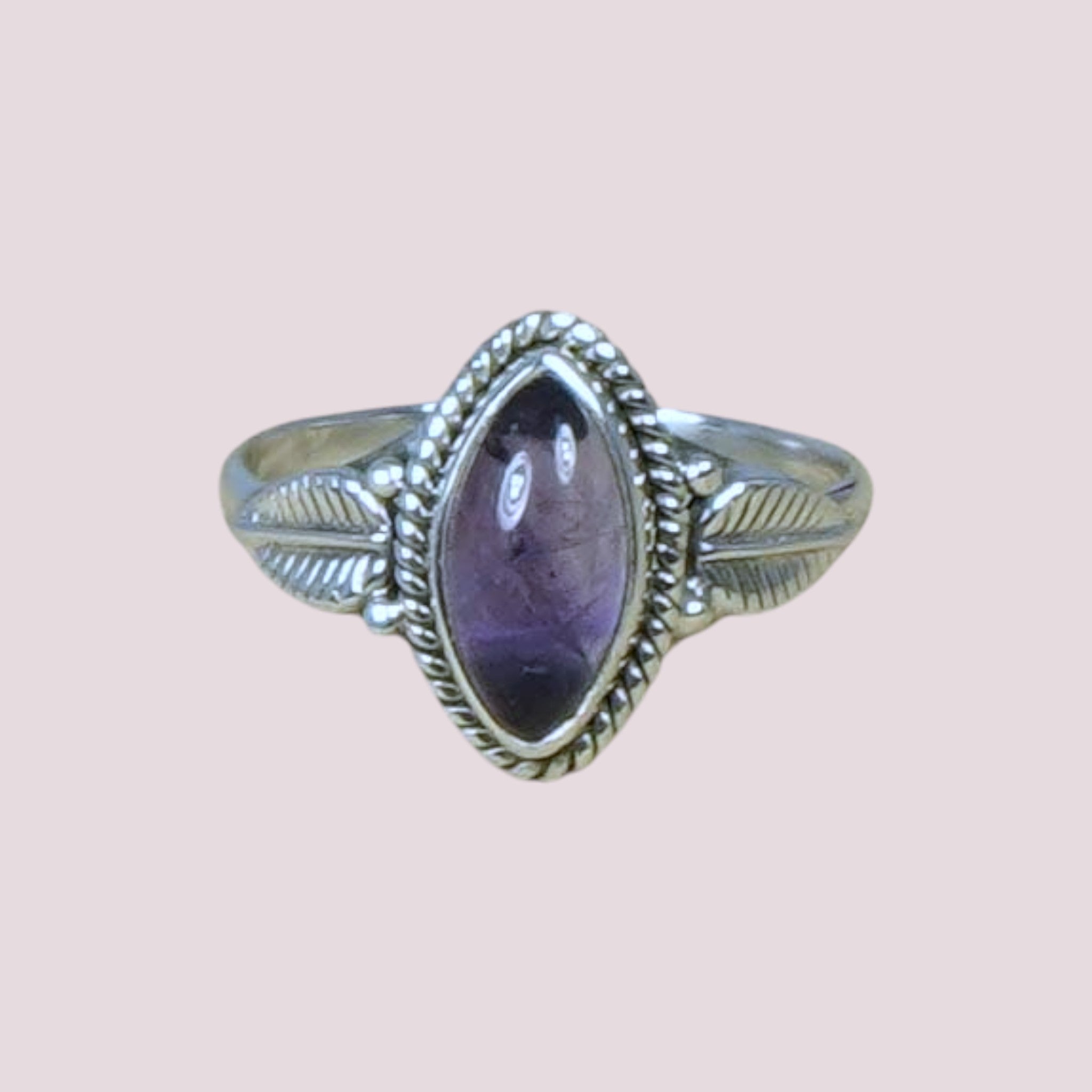 925 Sterling Silver Vintage Leaf Marquise Gemstone Ring