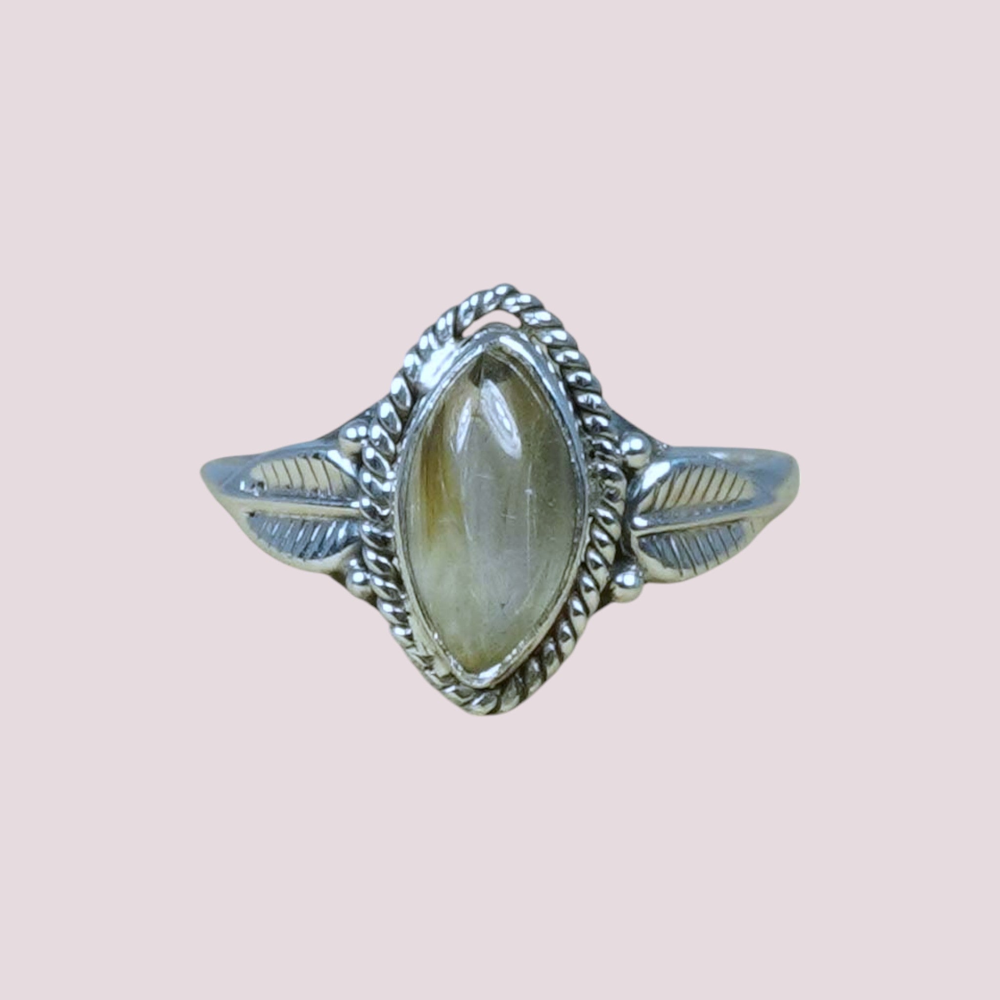 925 Sterling Silver Vintage Leaf Marquise Gemstone Ring