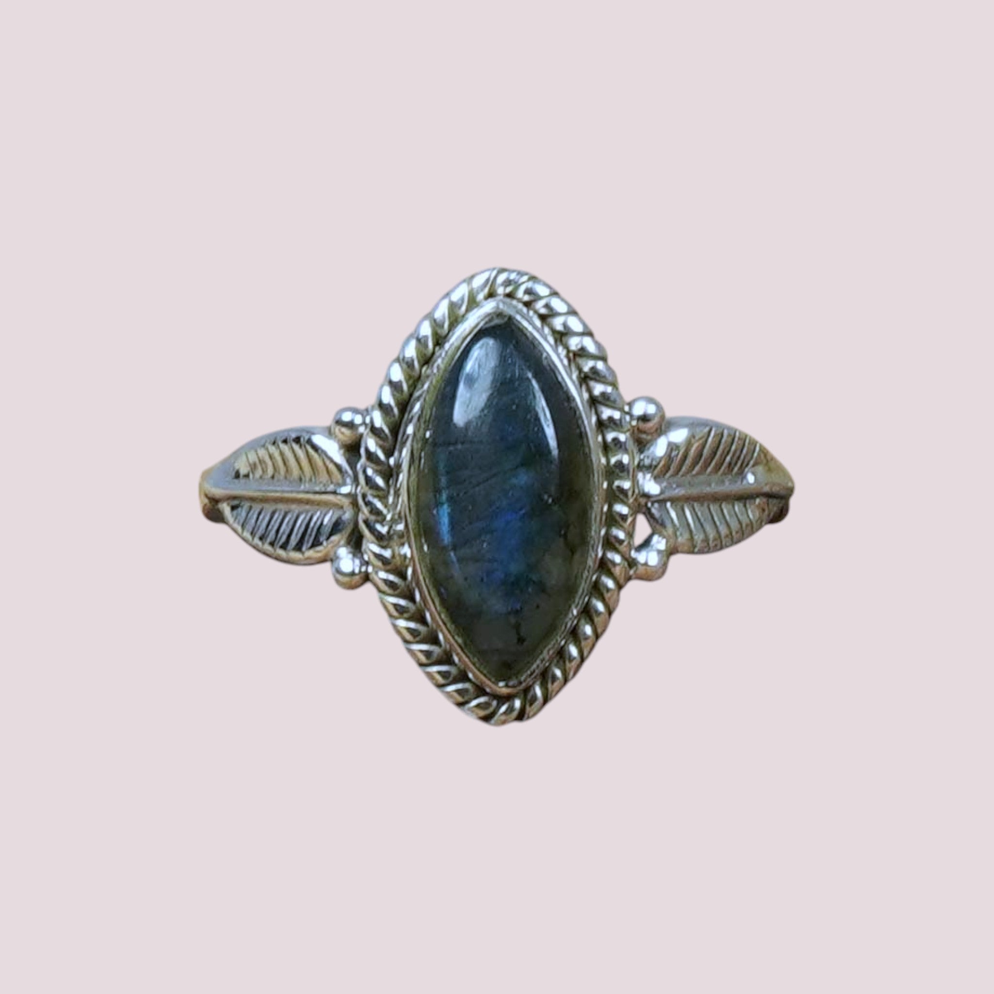 925 Sterling Silver Vintage Leaf Marquise Gemstone Ring