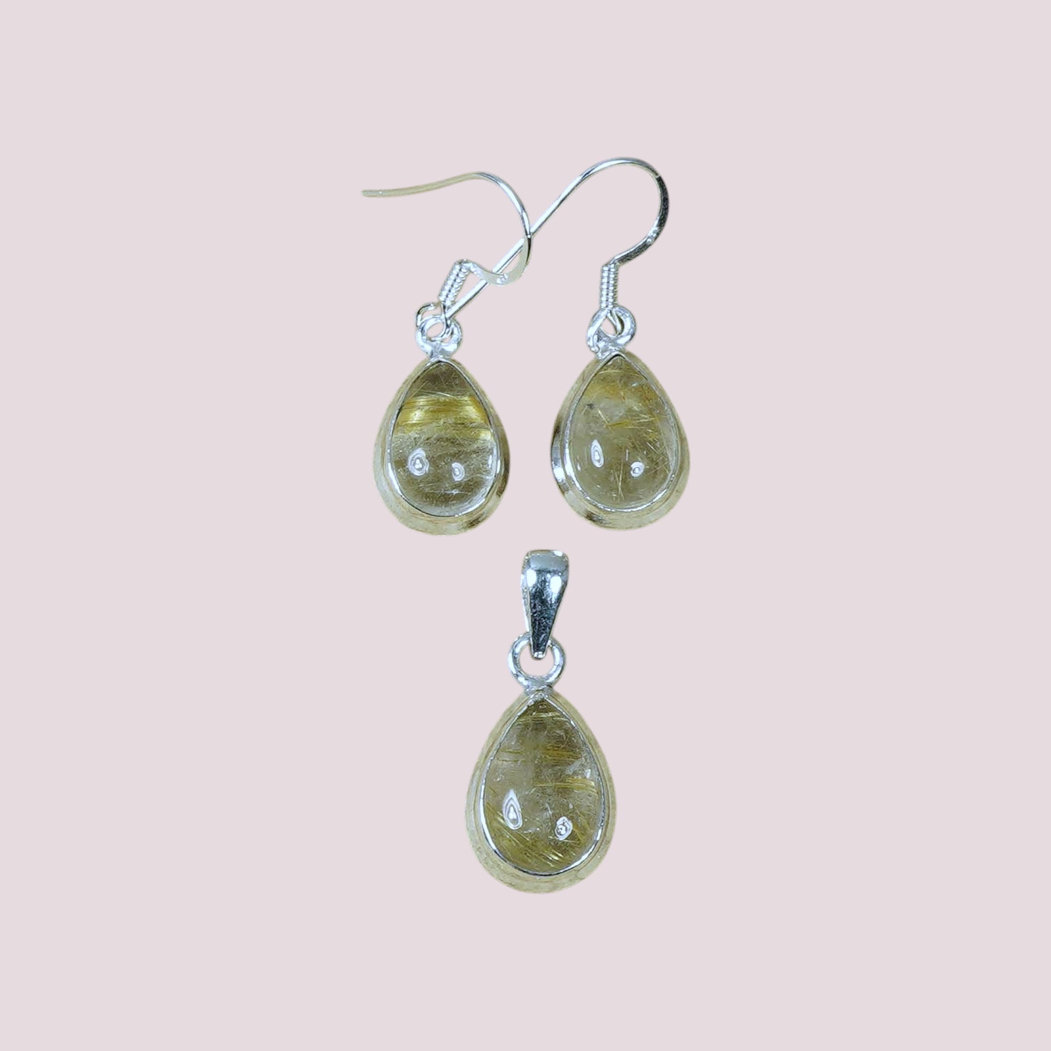 925 Sterling Silver Natural Gemstone Teardrop Pendant & Earring Set
