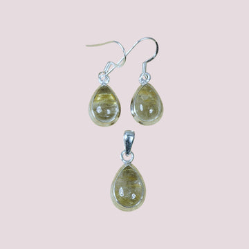 925 Sterling Silver Natural Gemstone Teardrop Pendant & Earring Set