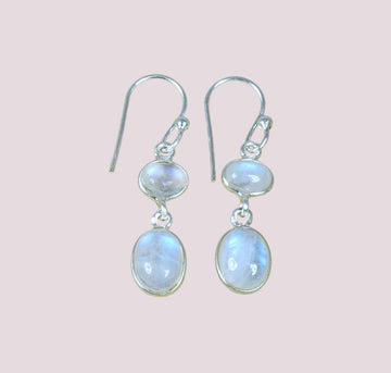 925 Sterling Silver Natural Gemstone 2 Stone Hook Earring
