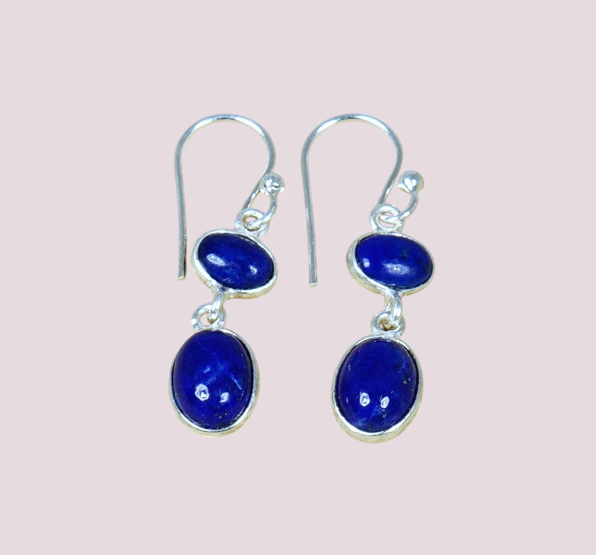 925 Sterling Silver Natural Gemstone 2 Stone Hook Earring