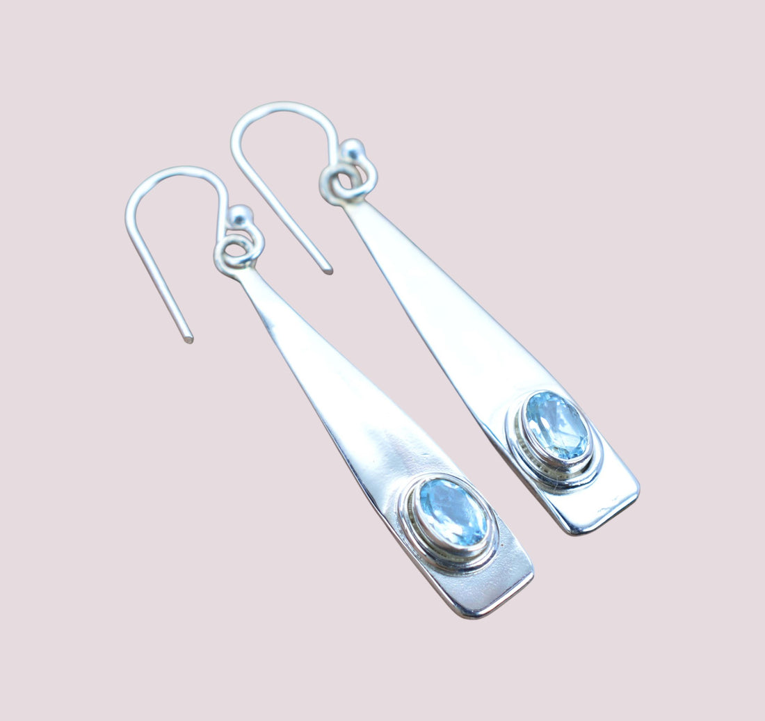925 Sterling Silver Natural Gemstone Long Earring