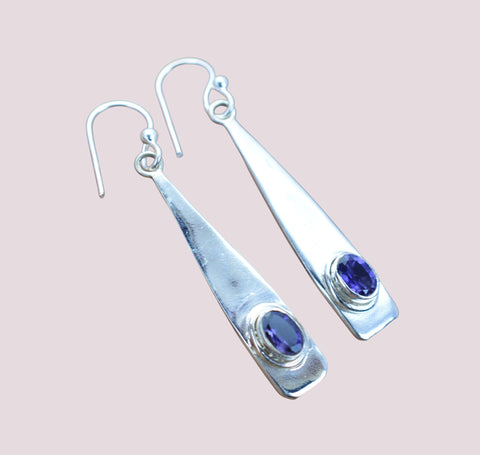925 Sterling Silver Natural Gemstone Long Earring