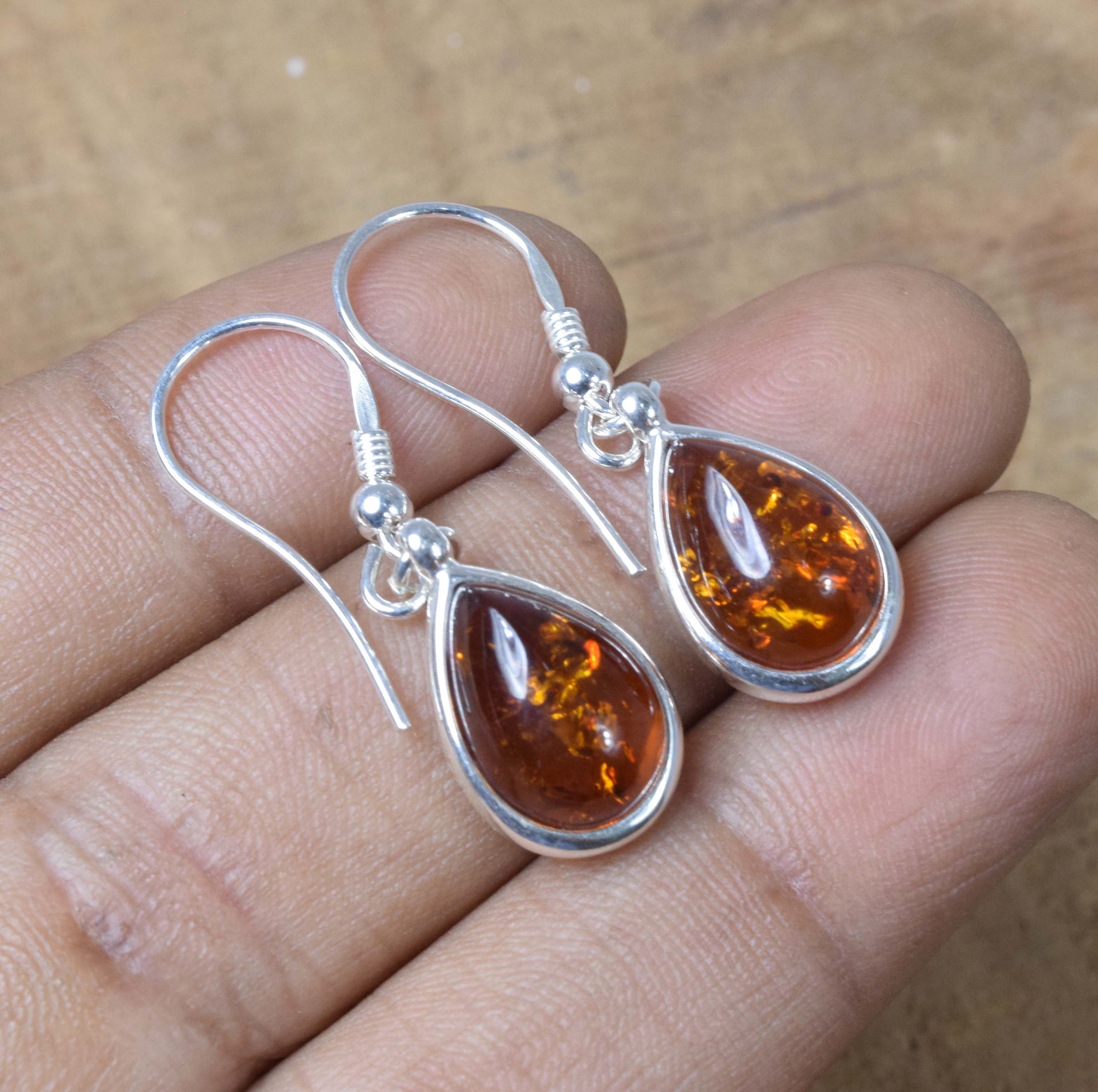 Baltic Amber 925 Sterling Silver Teardrop Dangle Earrings