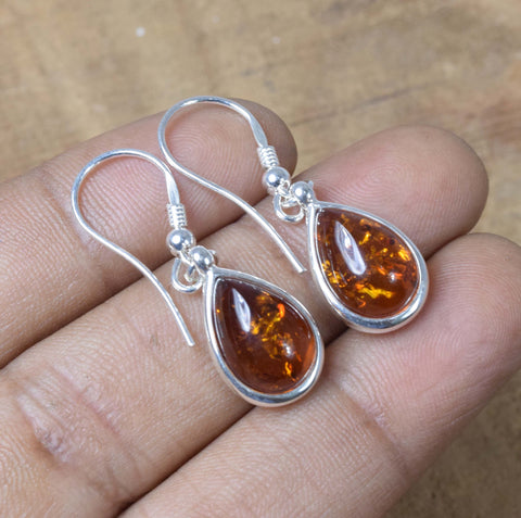 Baltic Amber 925 Sterling Silver Teardrop Dangle Earrings
