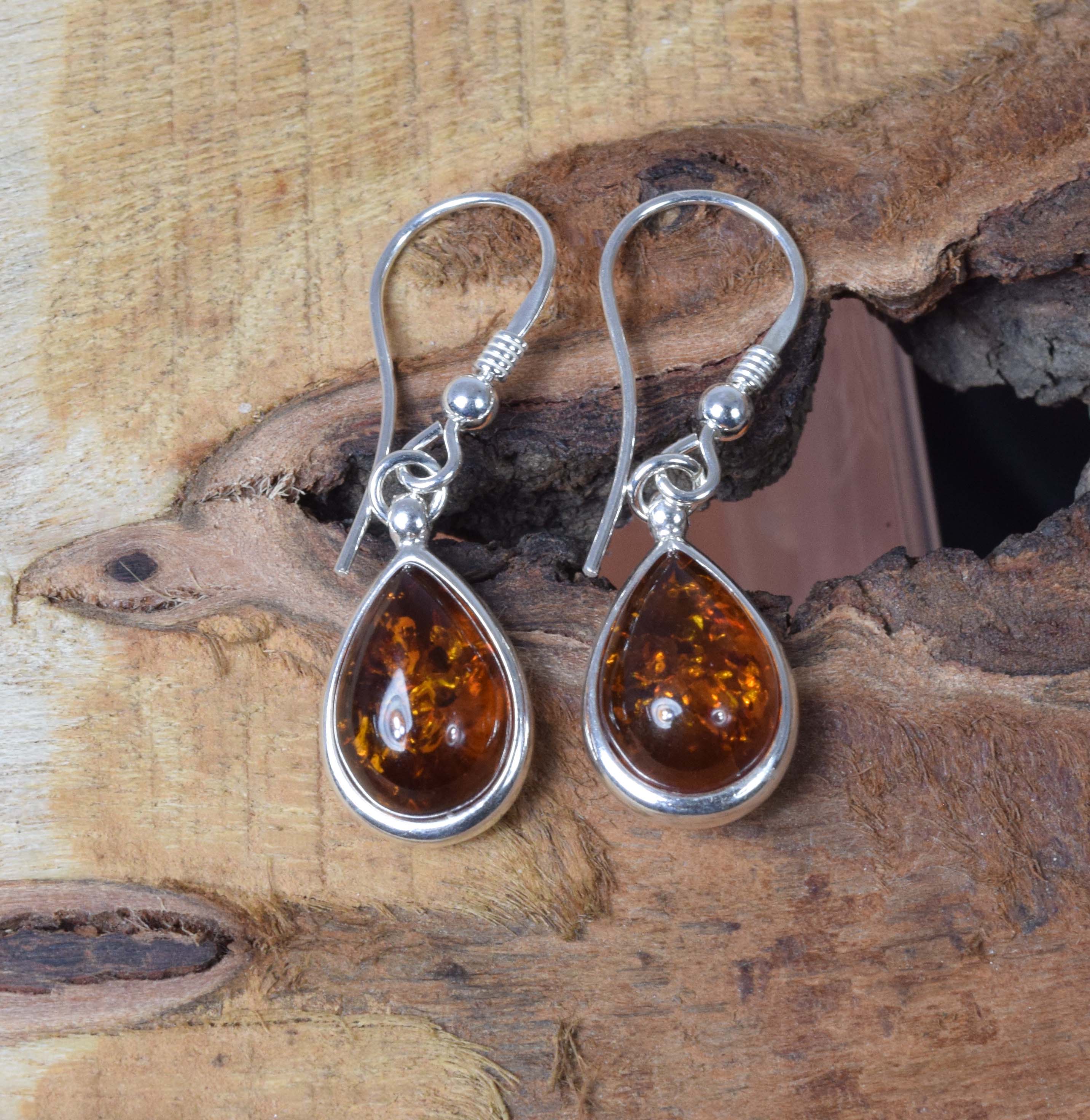 Baltic Amber 925 Sterling Silver Teardrop Dangle Earrings