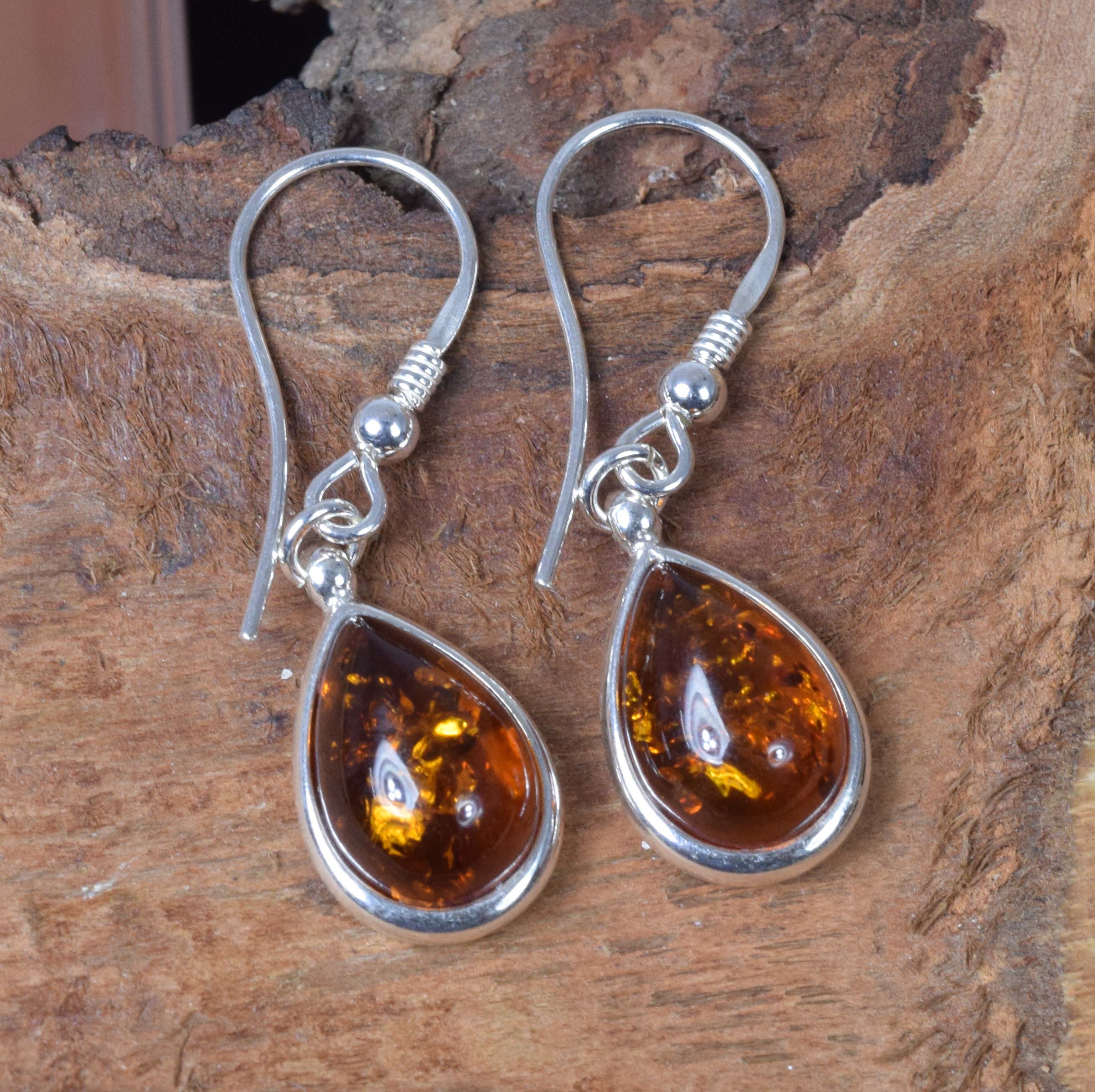 Baltic Amber 925 Sterling Silver Teardrop Dangle Earrings