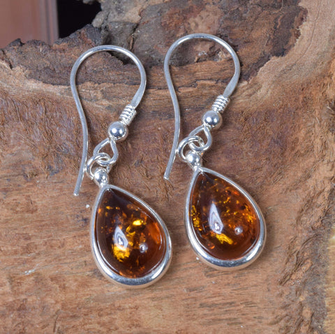 Baltic Amber 925 Sterling Silver Teardrop Dangle Earrings