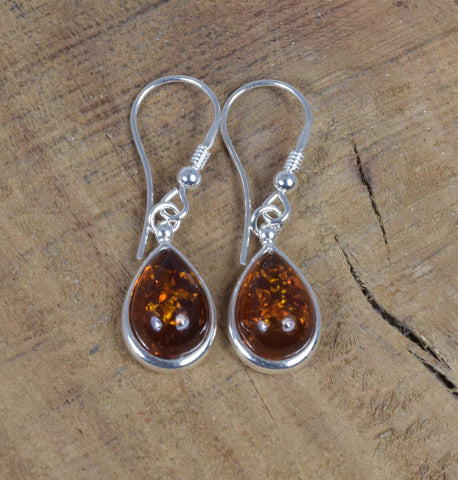 Baltic Amber 925 Sterling Silver Teardrop Dangle Earrings