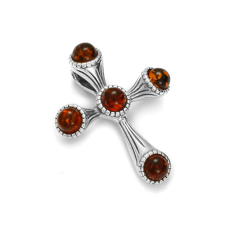 Multi Baltic Amber 925 Sterling Silver Cross Pendant