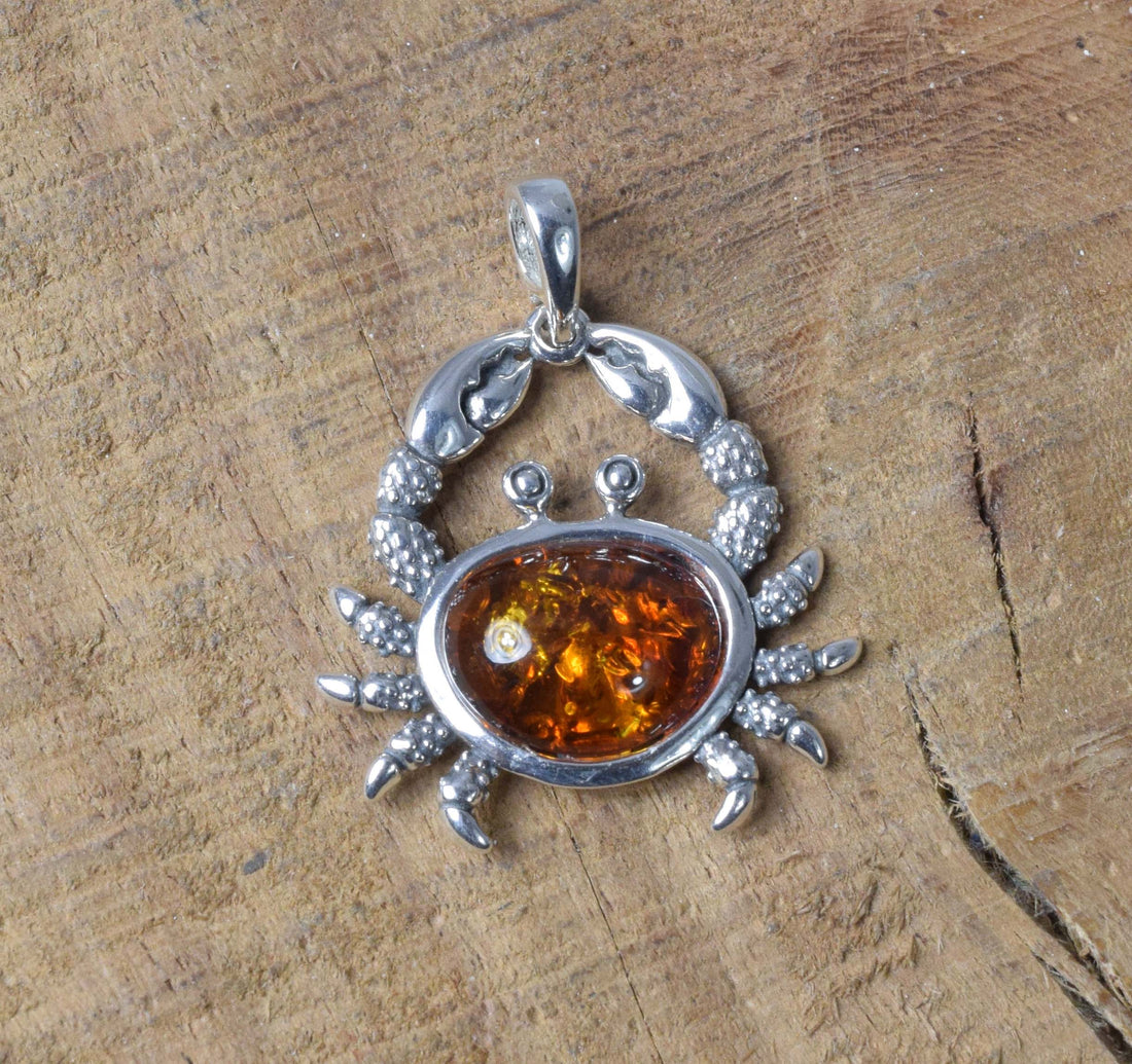 Baltic Amber 925 Sterling Silver Natural Gemstone Crab Pendant