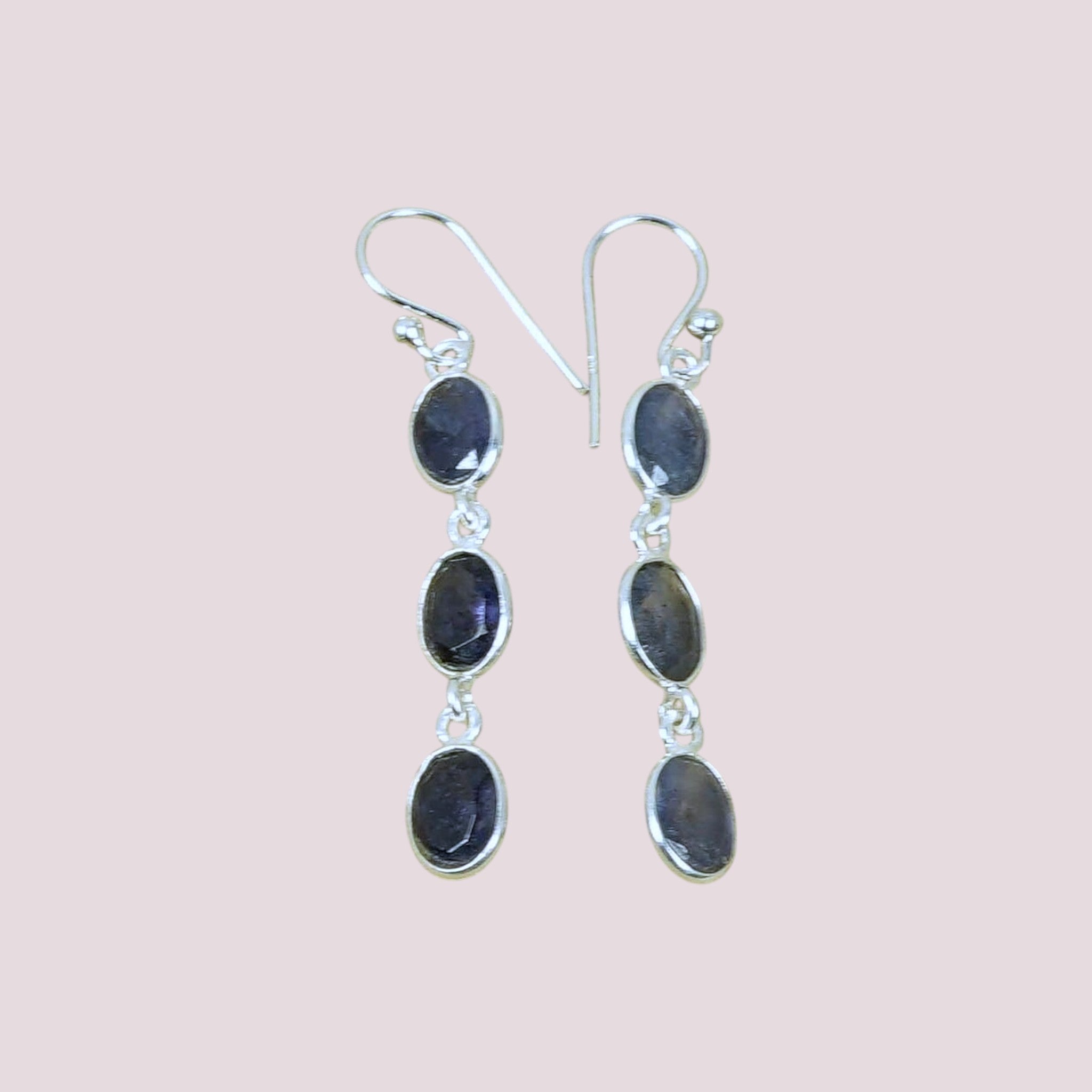 Faceted 925 Sterling Silver Natural Gemstone 3 Stone Hook Earring