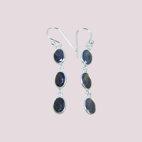 Faceted 925 Sterling Silver Natural Gemstone 3 Stone Hook Earring