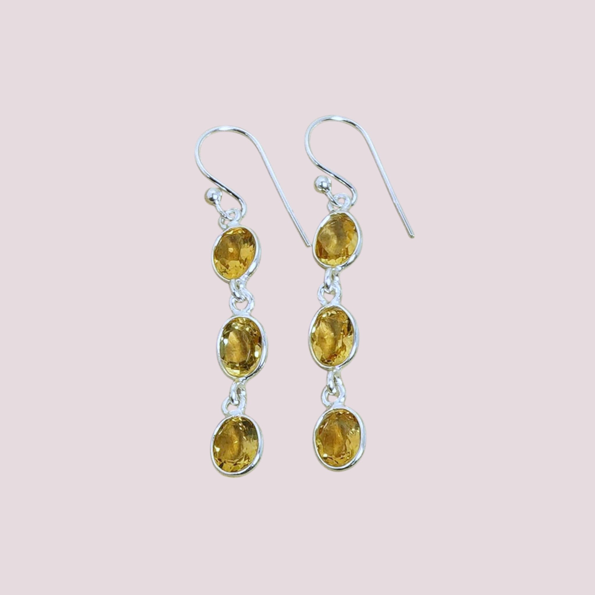 Faceted 925 Sterling Silver Natural Gemstone 3 Stone Hook Earring
