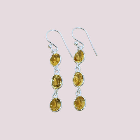 Faceted 925 Sterling Silver Natural Gemstone 3 Stone Hook Earring