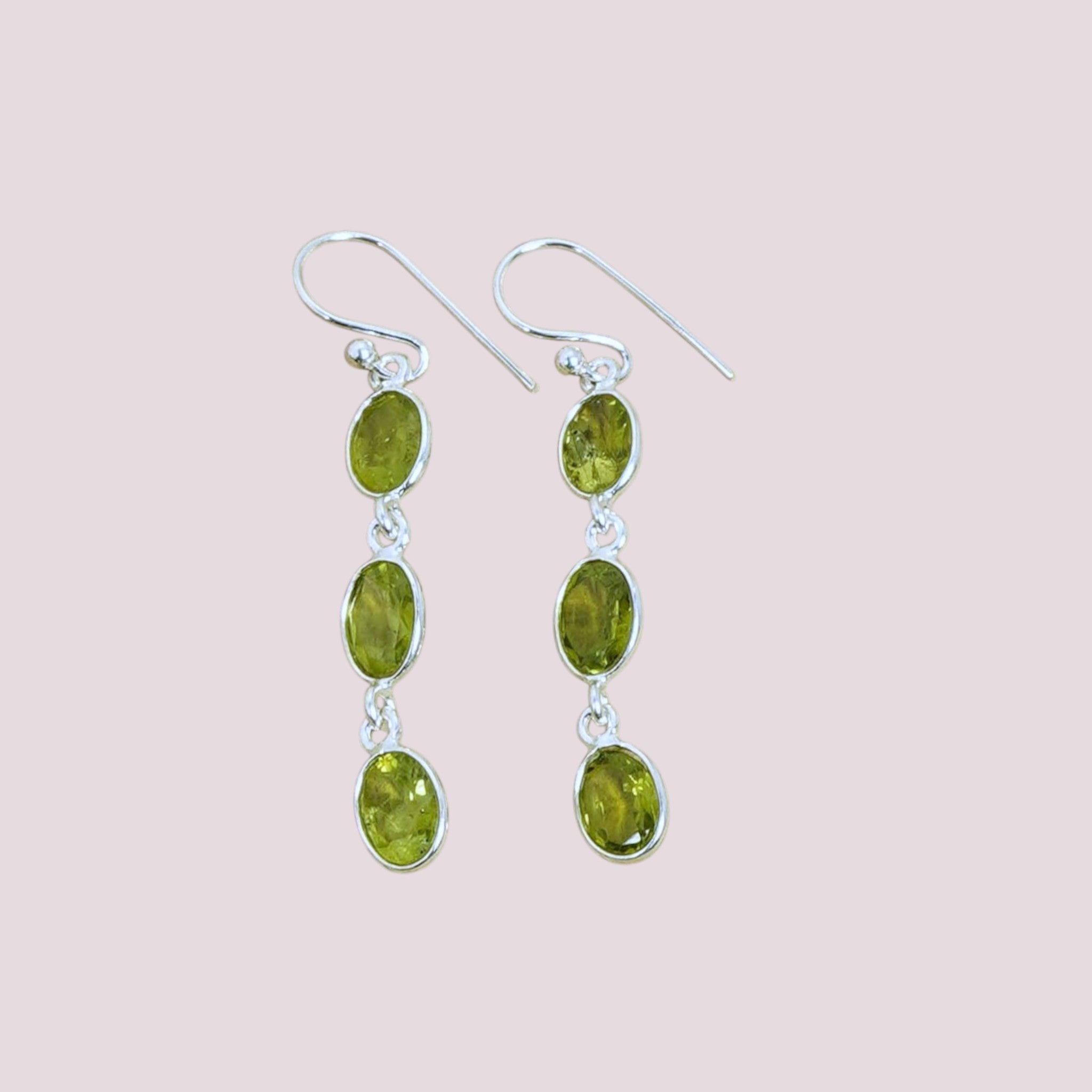 Faceted 925 Sterling Silver Natural Gemstone 3 Stone Hook Earring