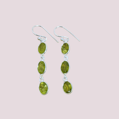 Faceted 925 Sterling Silver Natural Gemstone 3 Stone Hook Earring