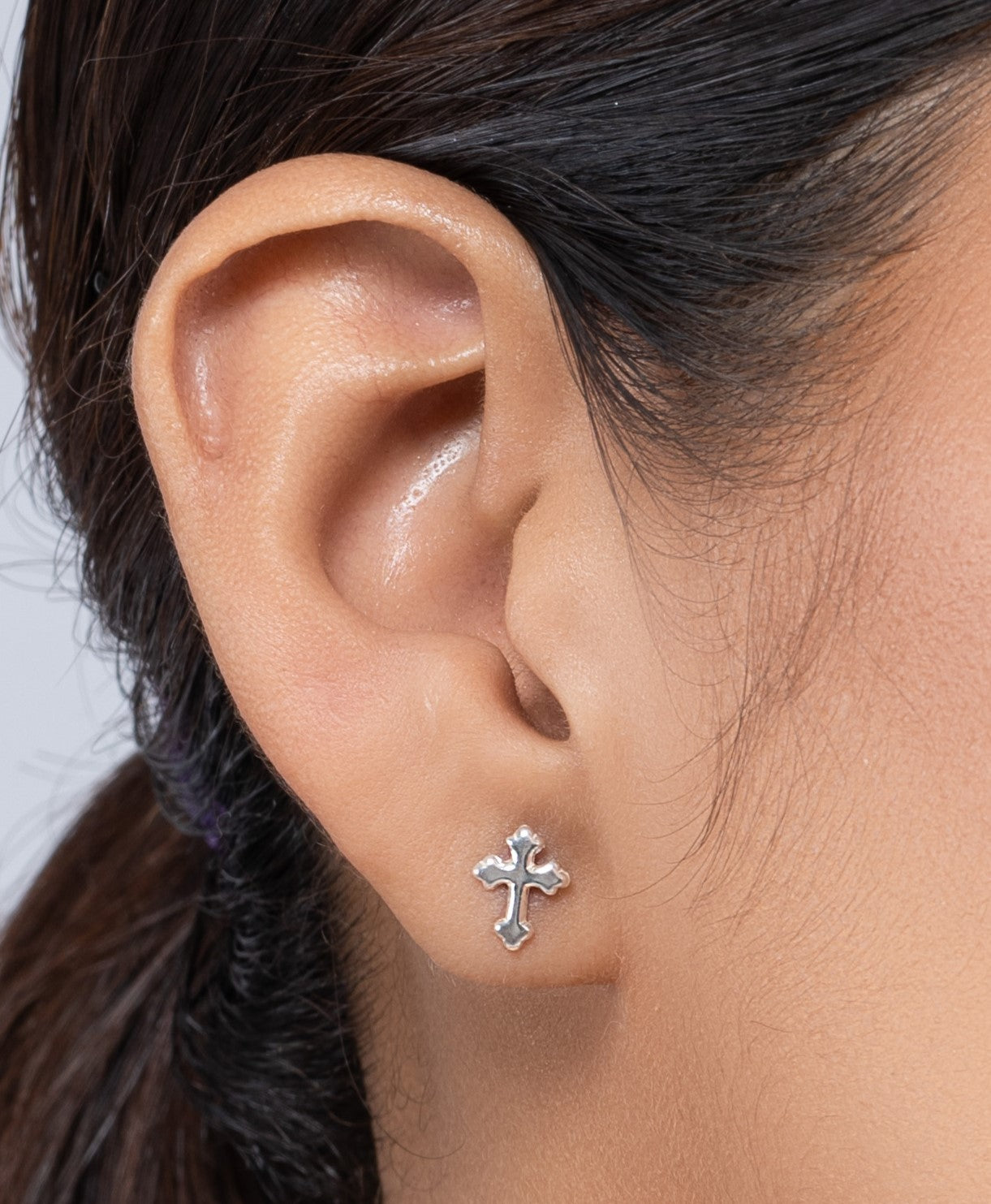 925 Sterling Silver Plain Cross Charm Stud Earring