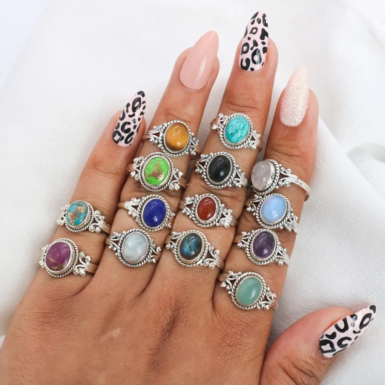 Amour 925 Sterling Silver Natural Gemstone Ring
