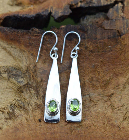 Green Peridot Hook 925 Sterling Silver Earring