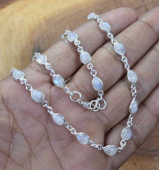 White Rainbow Moonstone 925 Sterling Silver Necklace