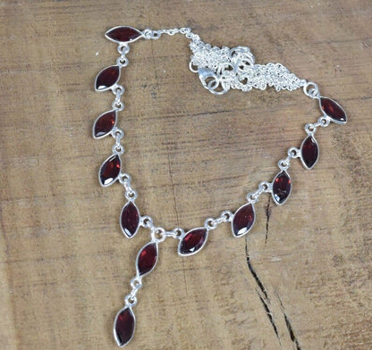 Cut Red Garnet 925 Sterling Silver Necklace