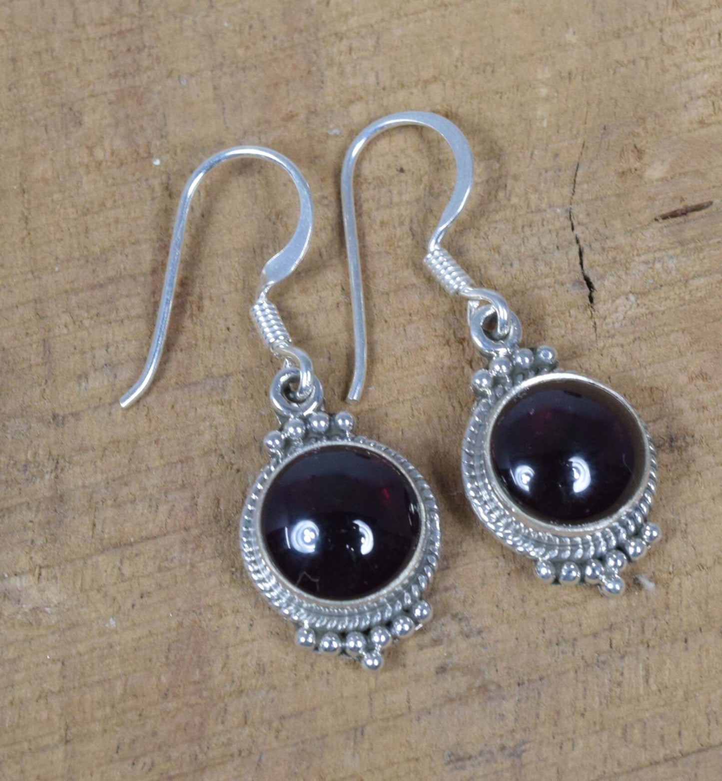 Red Garnet Hook 925 Sterling Silver Earring