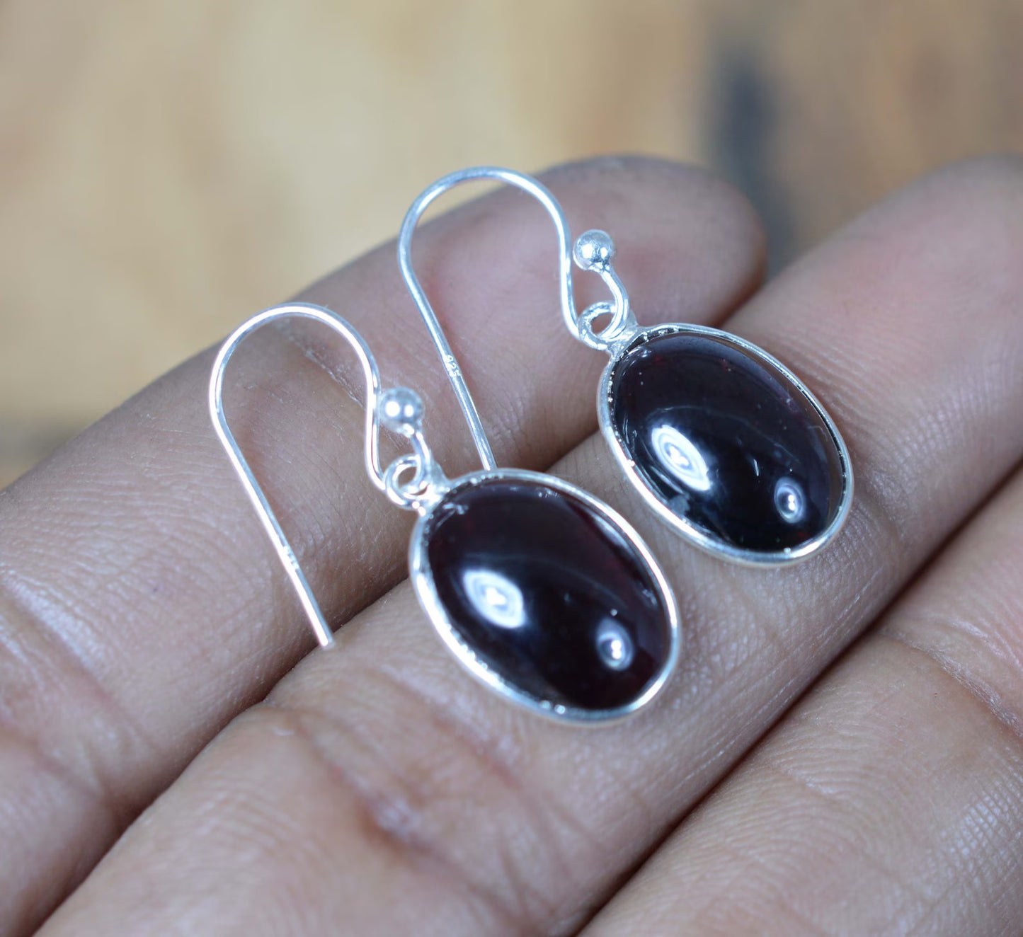 Red Garnet Hook 925 Sterling Silver Earring