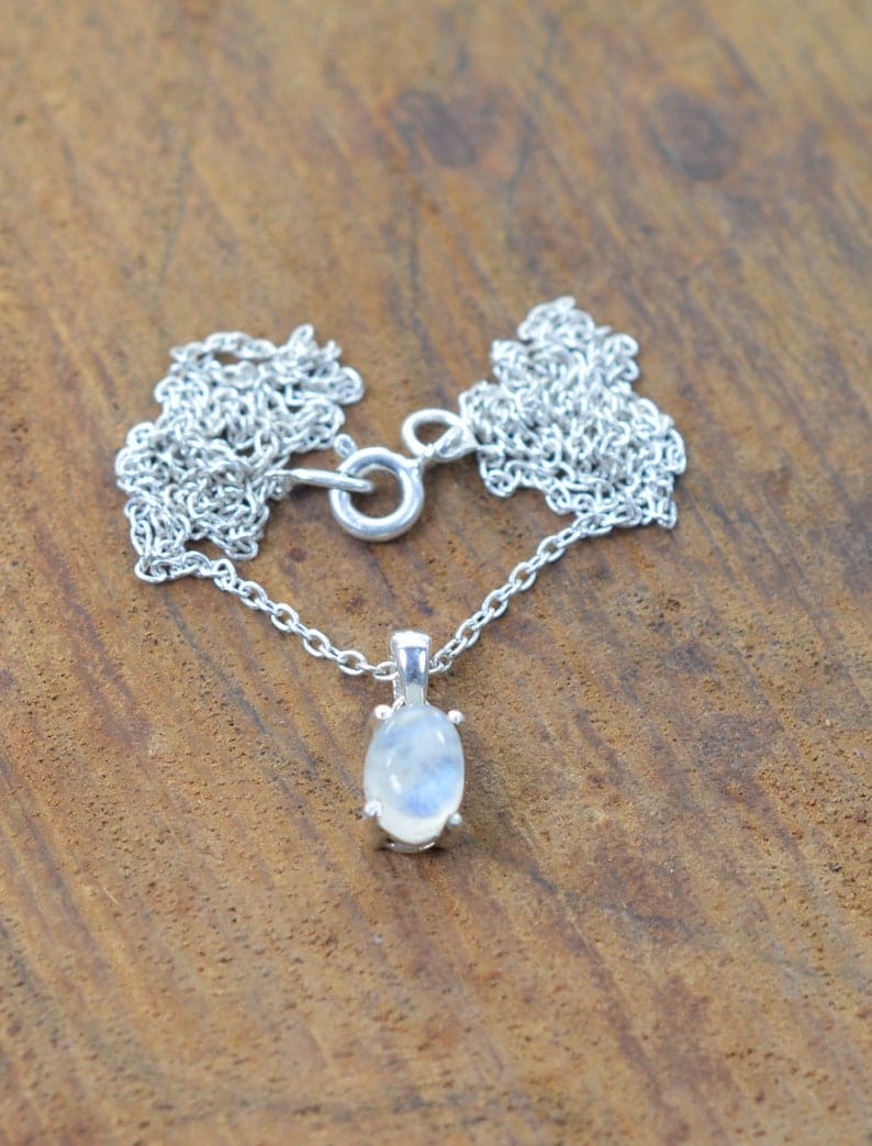 White Rainbow Moonstone 925 Sterling Silver Chain Pendant