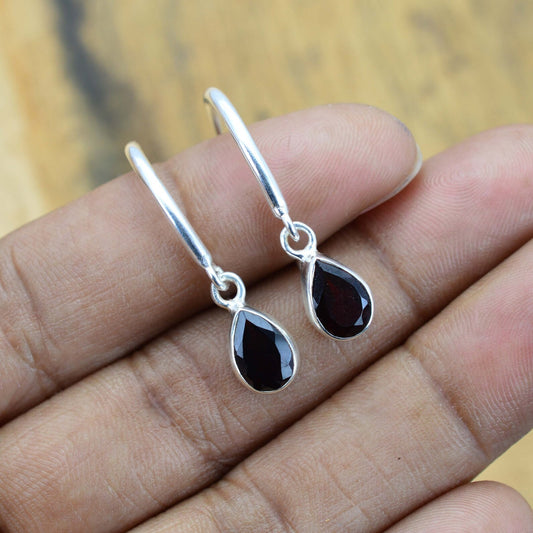 Red Garnet Hook 925 Sterling Silver Earring