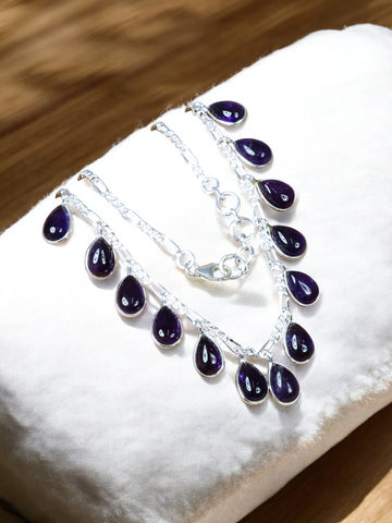 925 Sterling Silver Natural Gemstone Delicate Multi-Teardrop Necklace