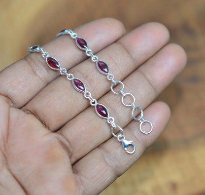 Red Garnet 925 Sterling Silver Bracelet