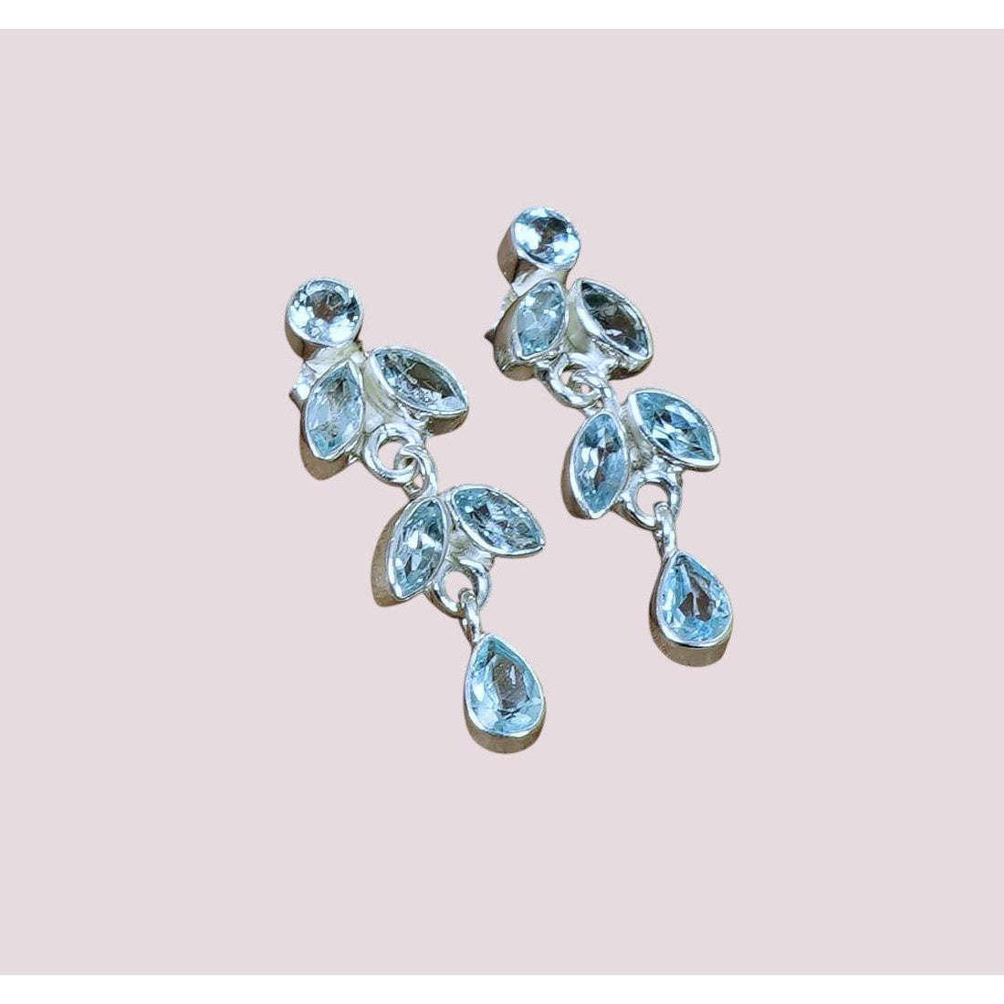 925 Sterling Silver Natural Faceted Gemstone Stud Long Earring