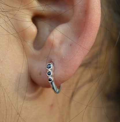 Cut Black Onyx 925 Sterling Silver Hoop Earring