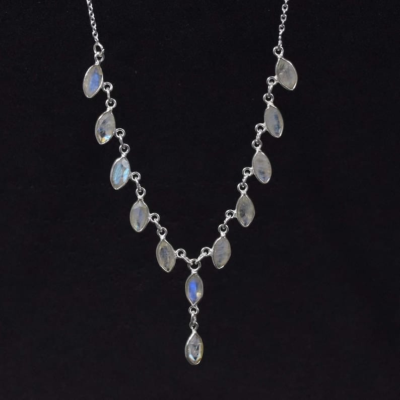 Cut Rainbow Moonstone 925 Sterling Silver Necklace