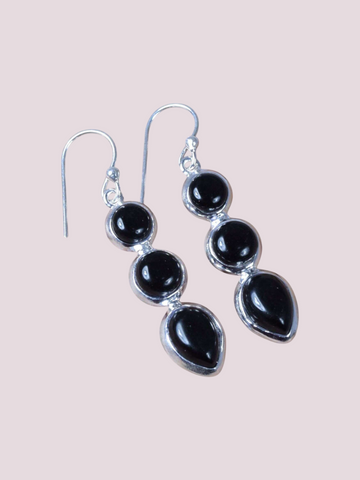 925 Sterling Silver Natural Gemstone 3 stone Hook Earring